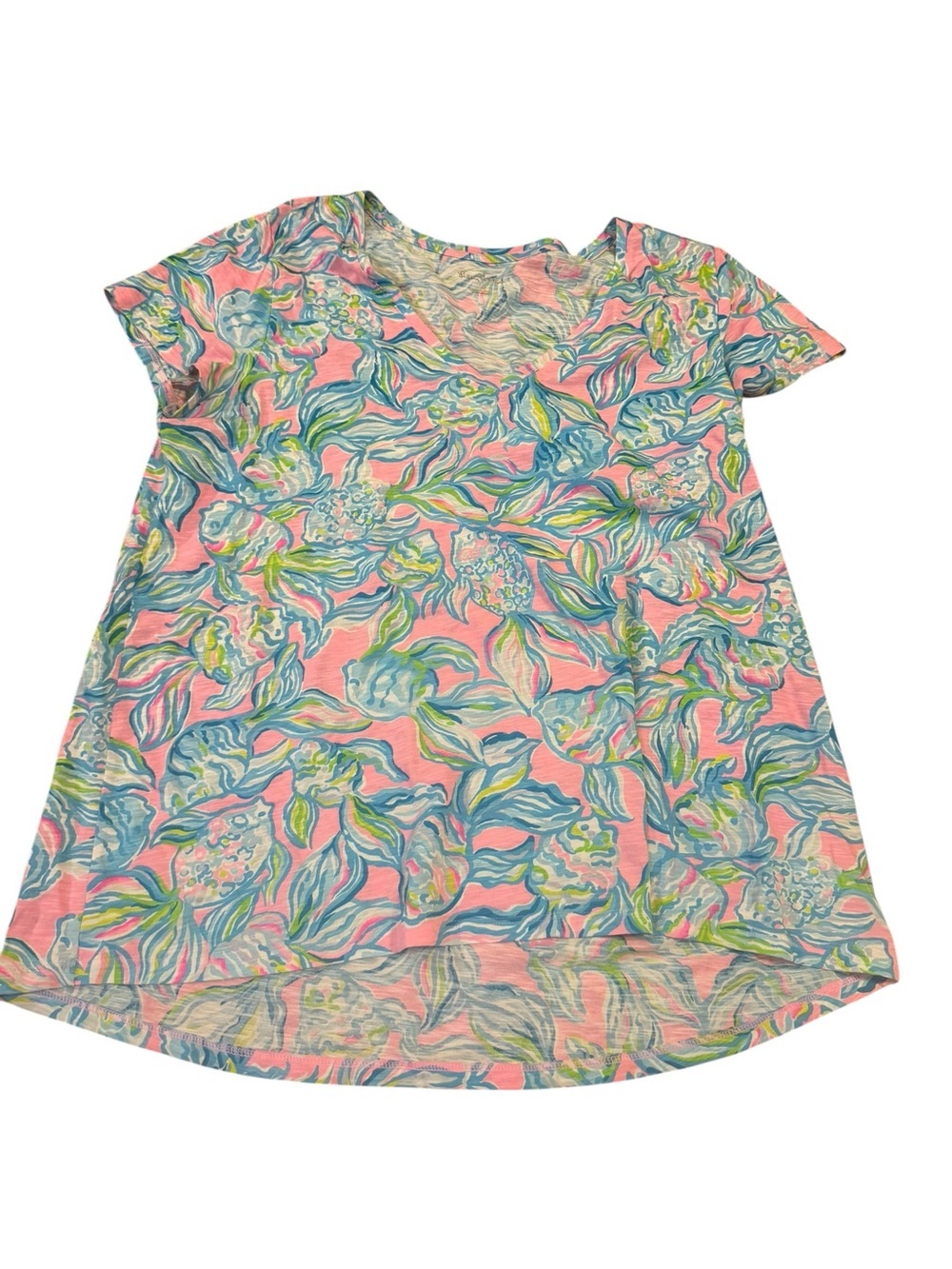 Lilly Pulitzer Pink Floral Short Sleeve Tee with Blue & Green Print